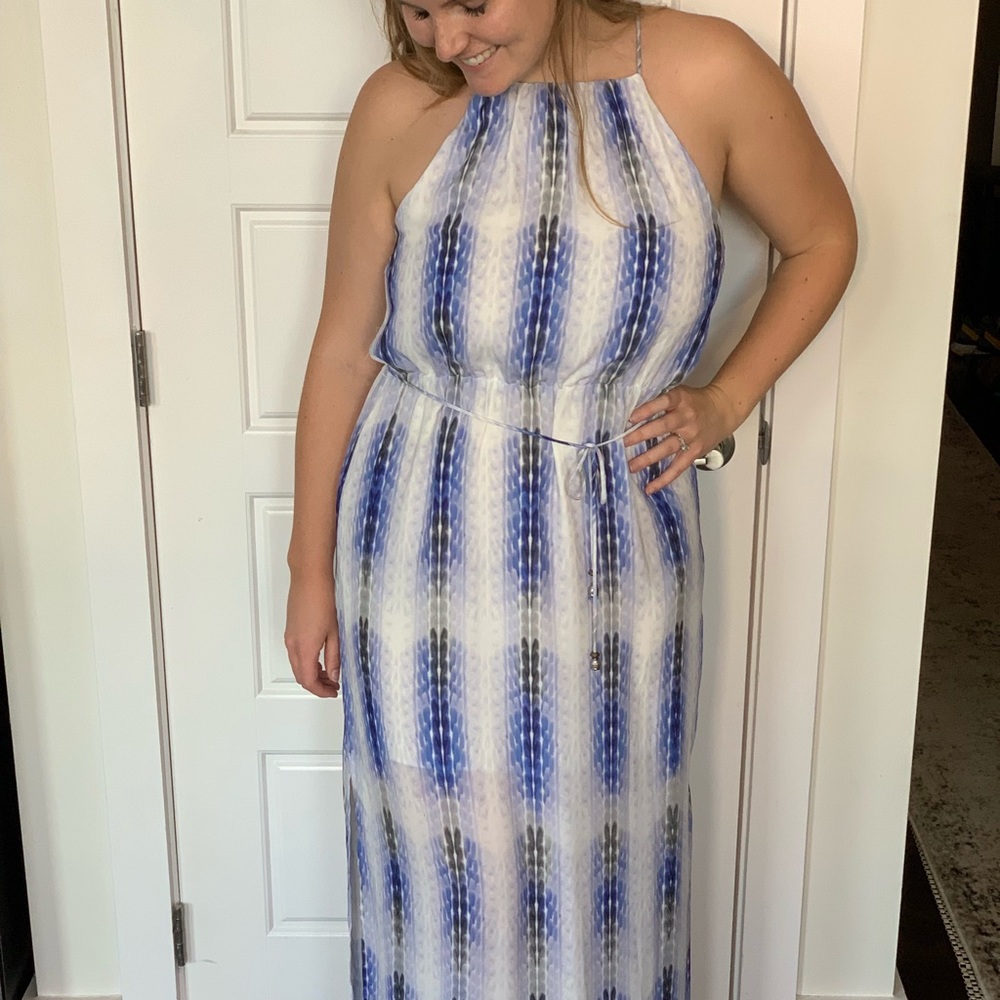 Blue/White Maxi Dress Halter Neckline Size Large
